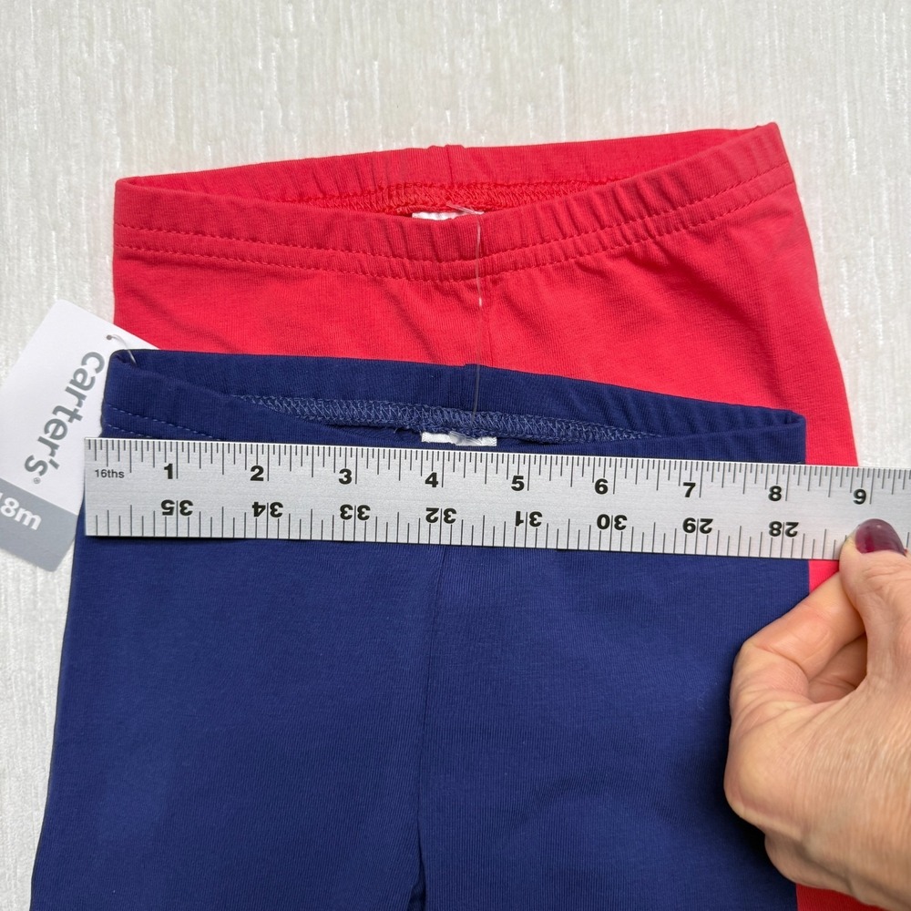 Carters Girls 18M Leggings 2 Pack Pink Navy Blue Ribbed Knit Elastic Waist NEW - Picture 4 of 11
